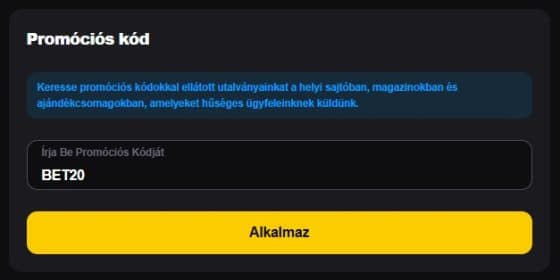 BET20 prom&oacute;ci&oacute;s k&oacute;d