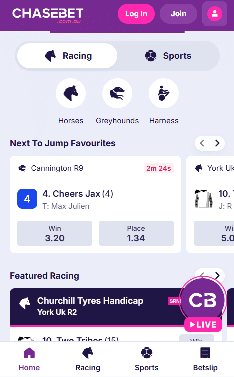 chasebet mobile sportsbook homepage