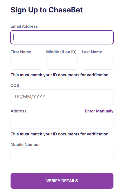 chasebet sign up process with the chasebet promo code 2025