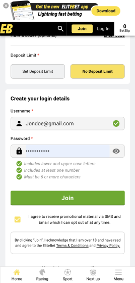 Elitebet registration & sign up 
