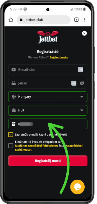 Jettbet Promóciós Kód regisztráció