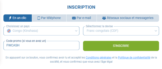 Inscription 1xBet FW