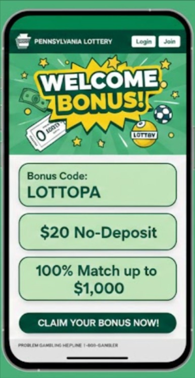 PA-lottery-promo-code-LOTTOPA-up to 1020 dollars in bonuses