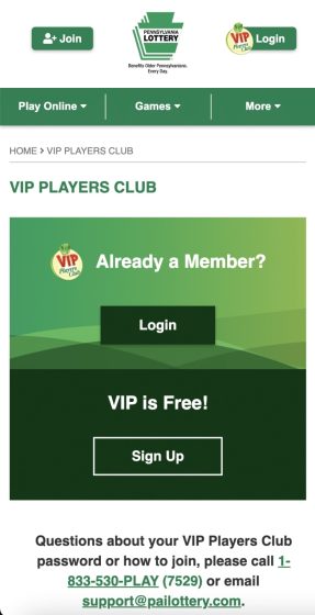 PA iLottery VIP players club