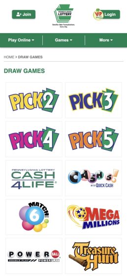 PA Lottery draw games