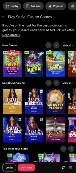 McLuck social casino games