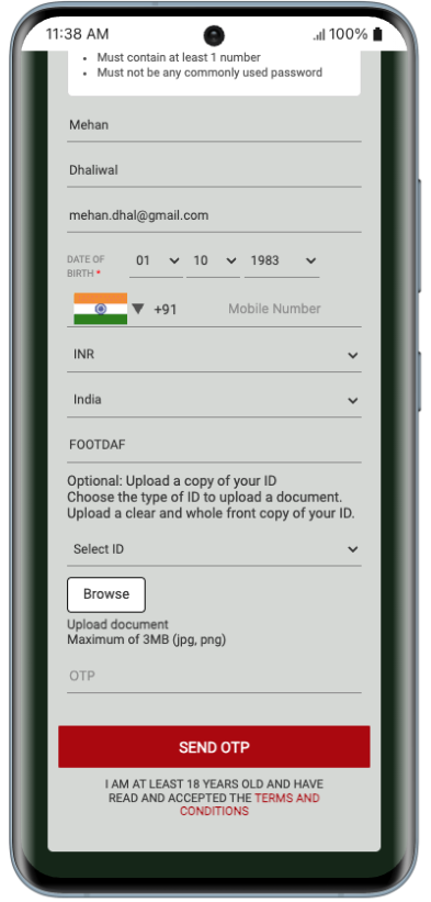 Entering FOOTDAF at Dafabet