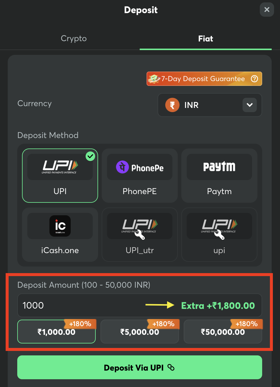The image displays BC.GAME cashier page showing different payment options including UPI, PhonePe, Paytm.
