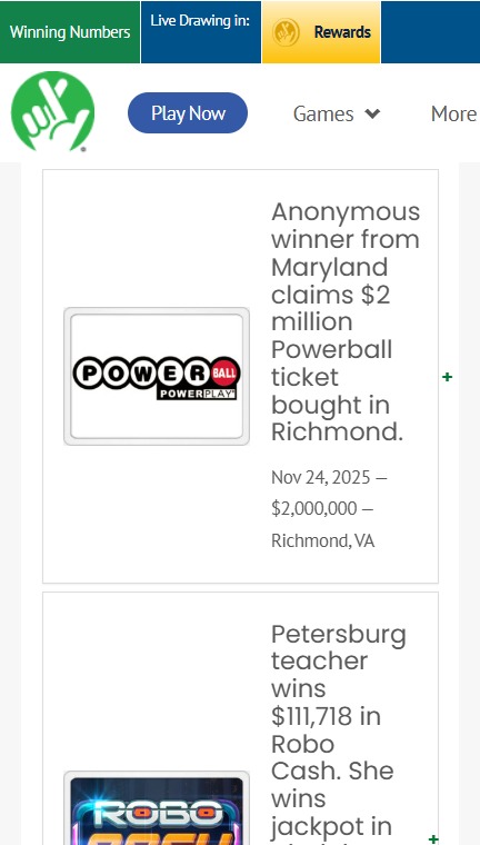 VA Lottery winners news