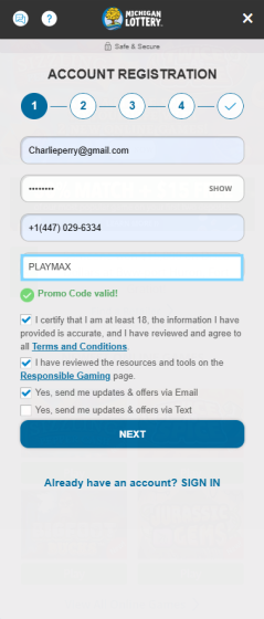Michigan lottery promo code: Register with PLAYMAX