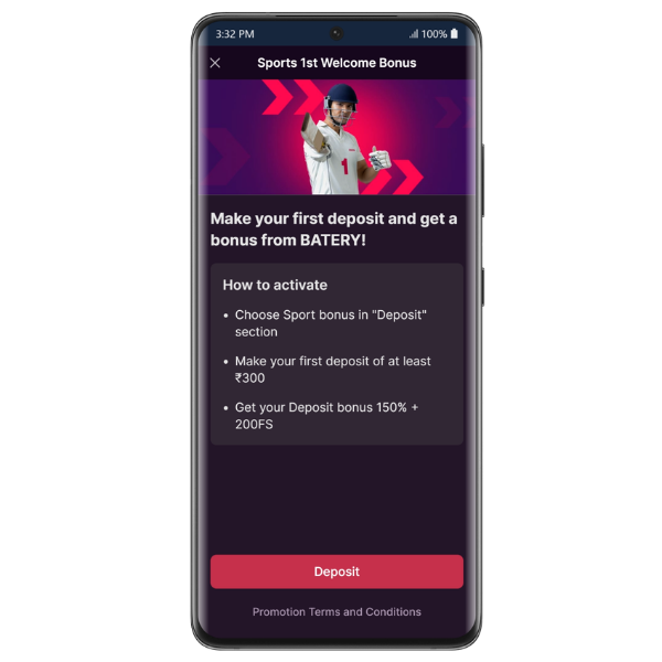 An image showing the Baterybet sports welcome offer promotion