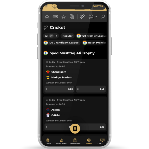 FTV Club sports section displaying Indian cricket matches