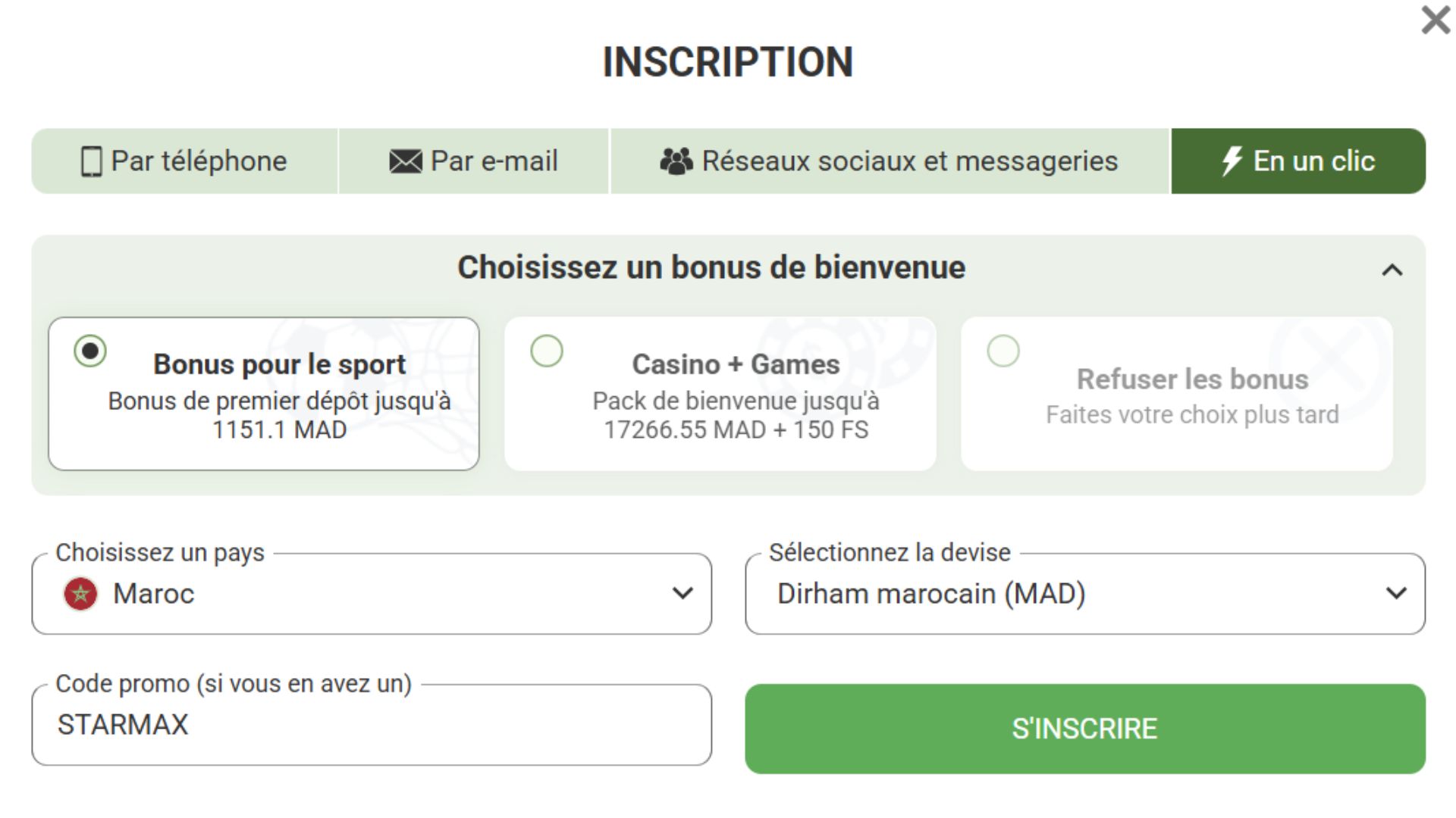 En tapant le code STARMAX à l'inscription sur Linebet, vous pouvez choisir en le bonus sport et le bonus casino.