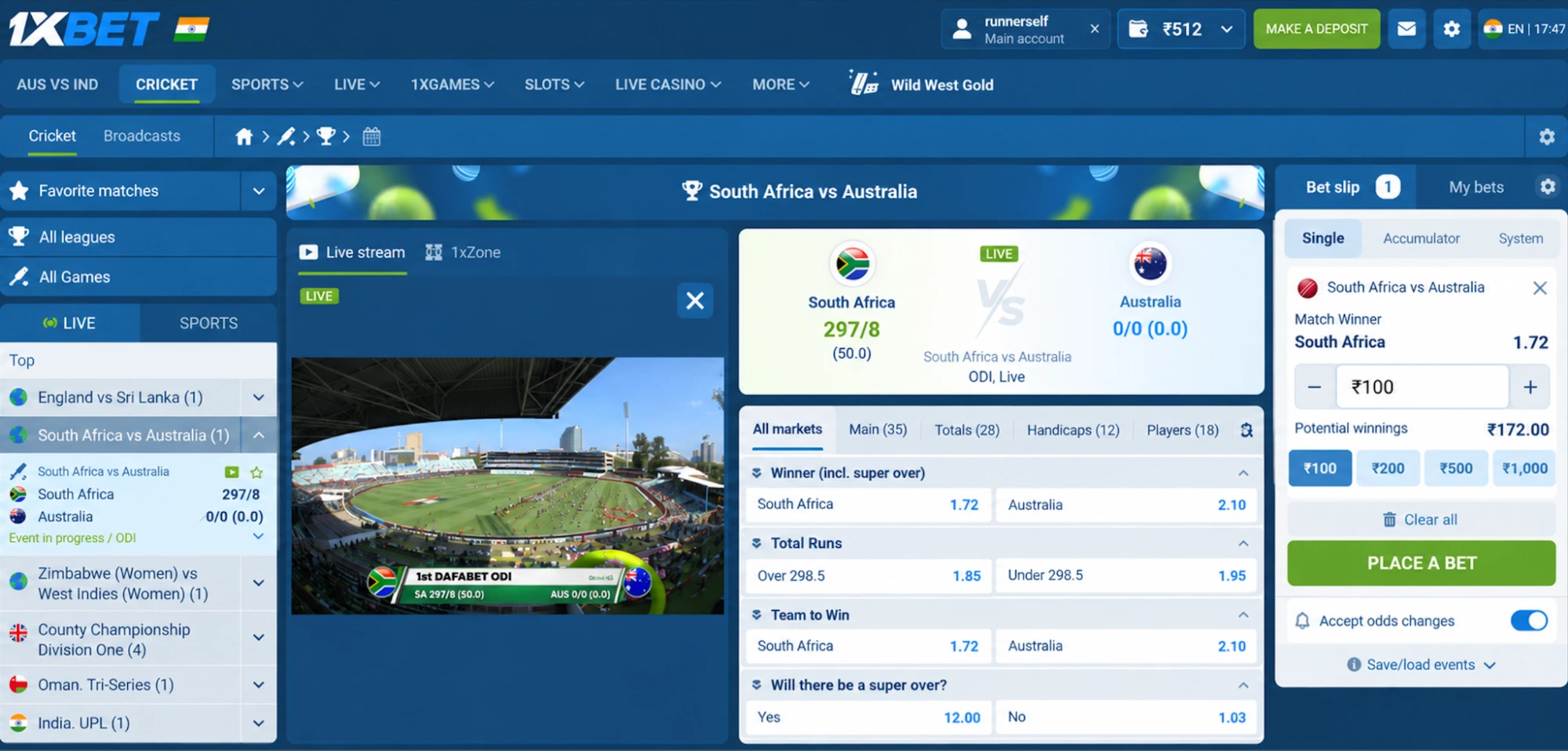 1xBet cricket betting sites in India