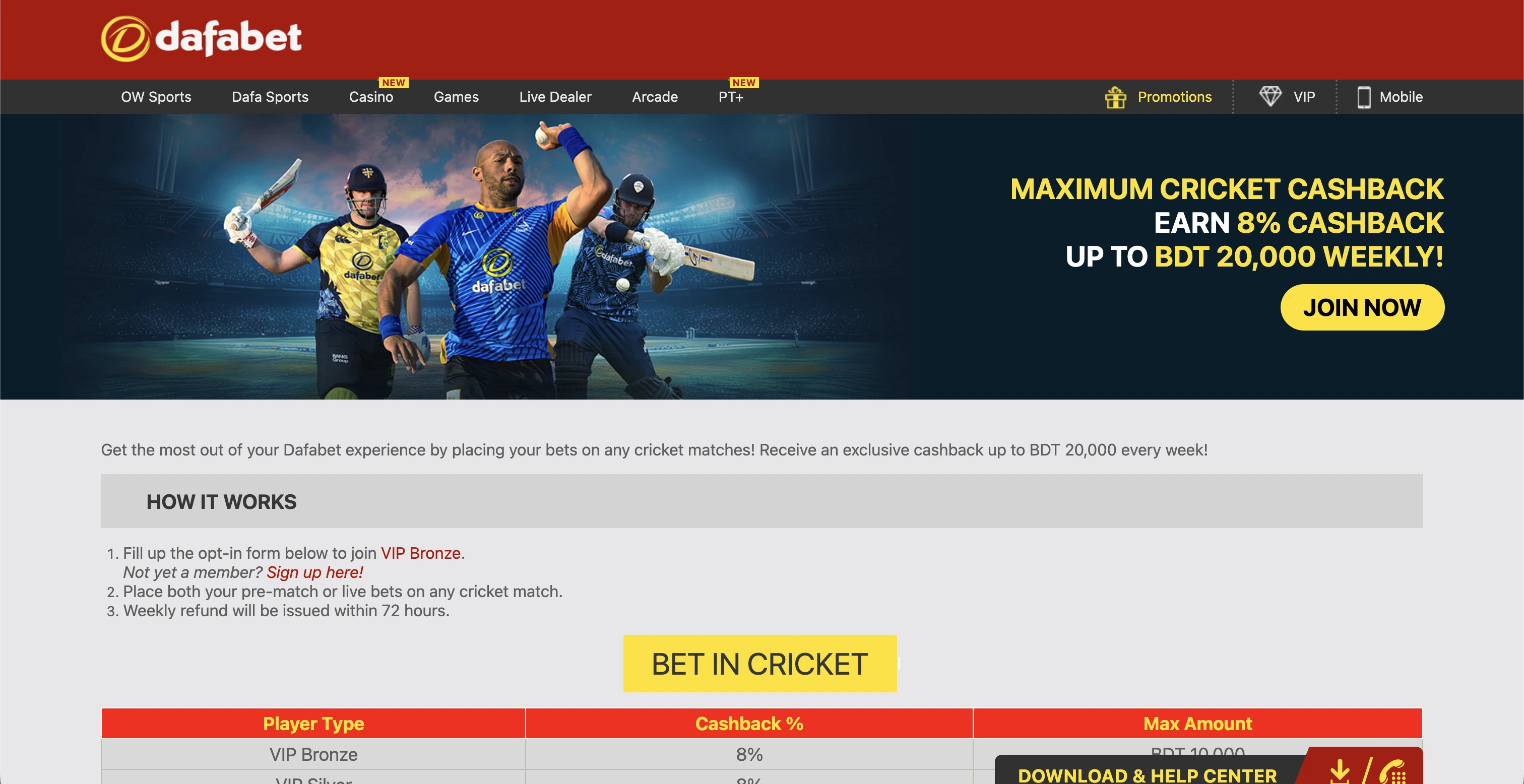 Dafabet Weekly Cricket Cashback