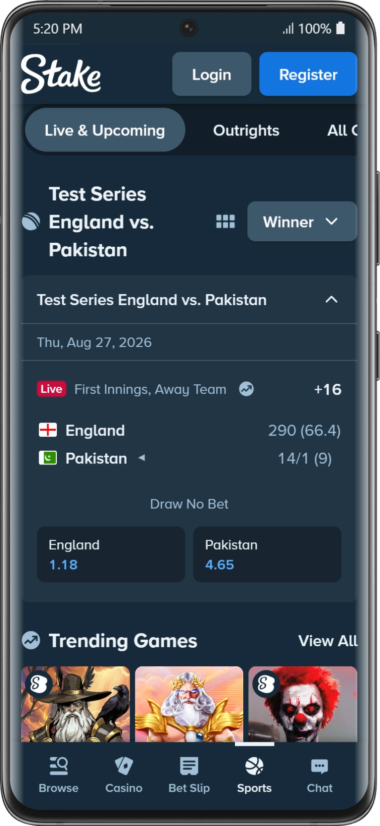 Cricket betting markets on Stake.com