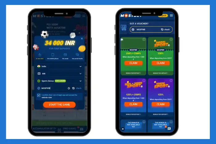 Registration on Mostbet using promo code MOSFWB
