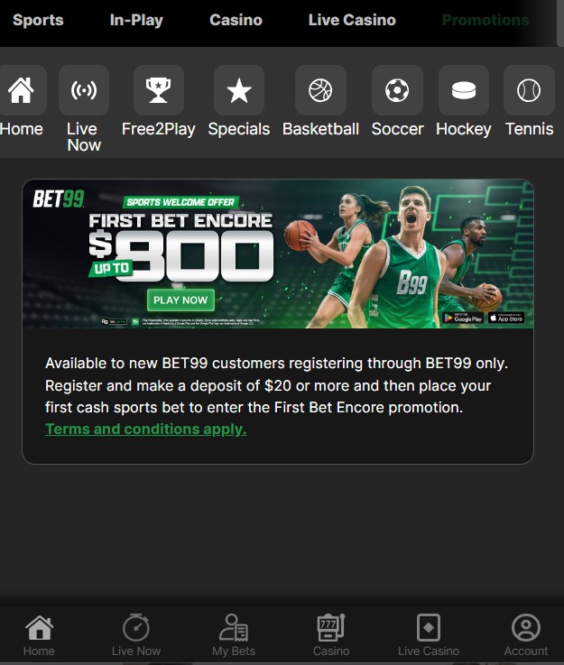 BET99 first bet encore