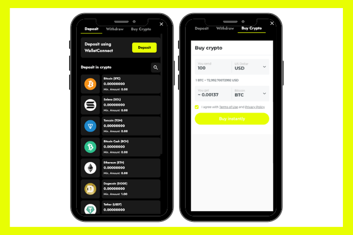 Purchase crypto at Telbet