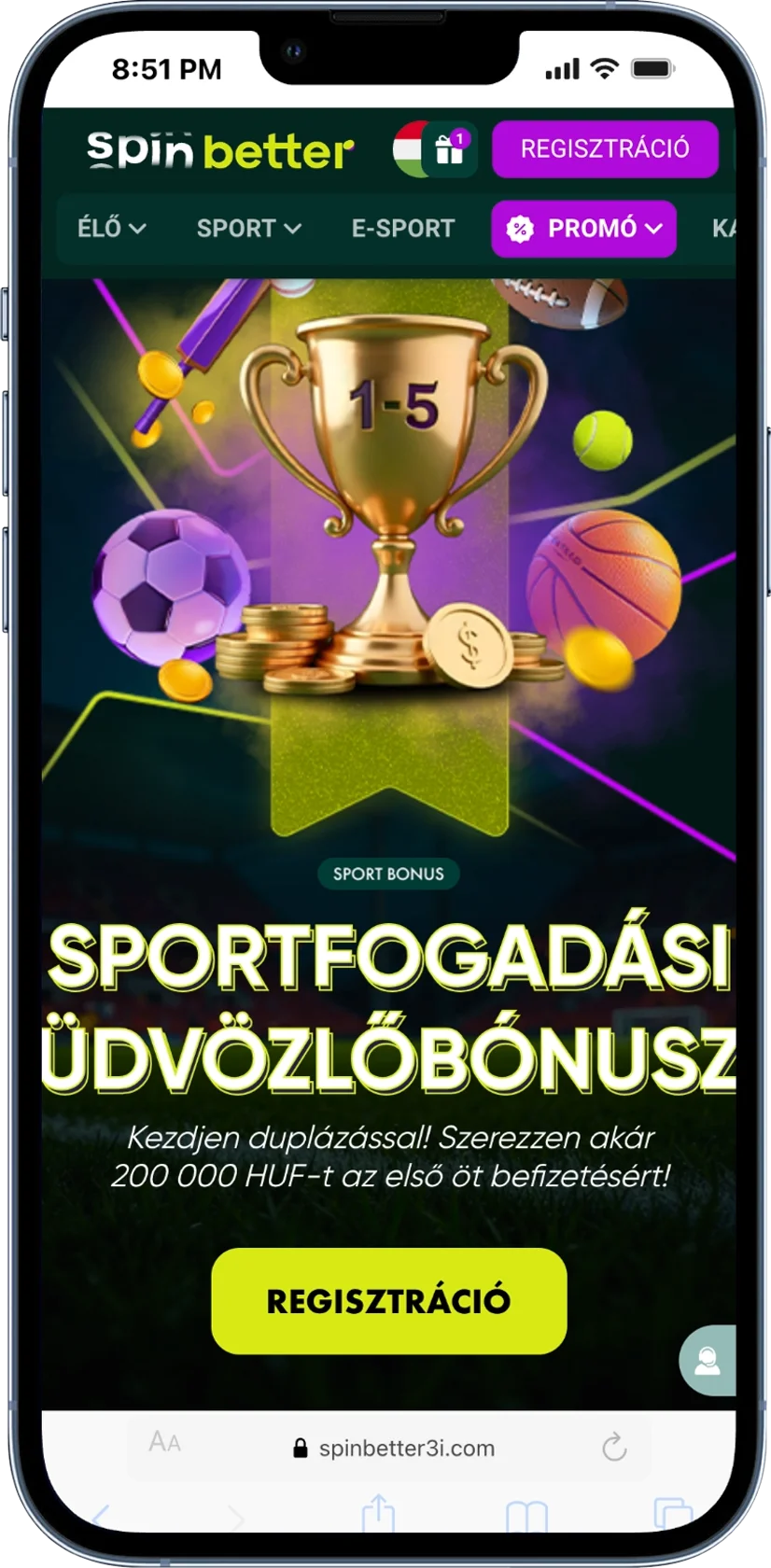 Sportfogadási Üdvözlőcsomag akár 200 000 Ft Spinbetter