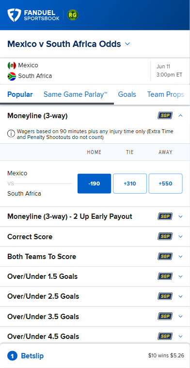 fanduel world cup odds