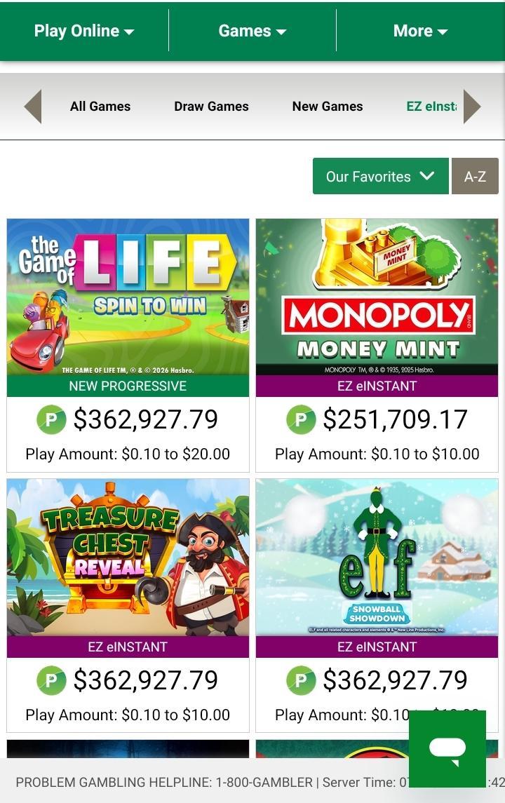 PA Lottery jackpots & einstant games