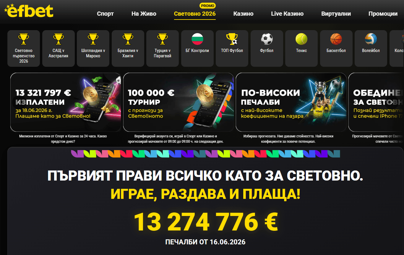Efbet бонуси за Световно първенство 2026