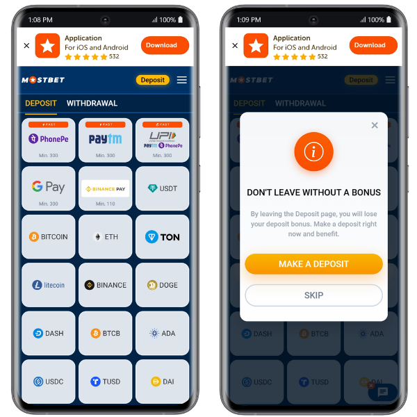 An image showing a variety of payment methods to make a deposit on Mostbet
