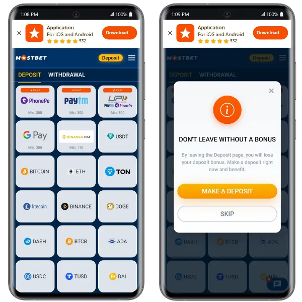 An image showing a variety of payment methods to make a deposit on Mostbet