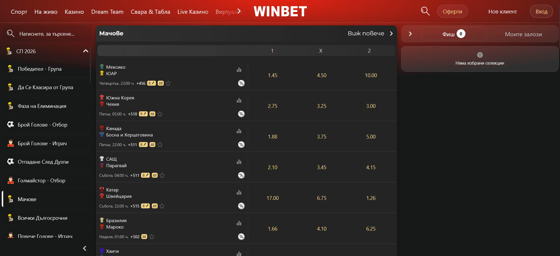 световно първенство Betano Winbet Залози Мондиал 2026
