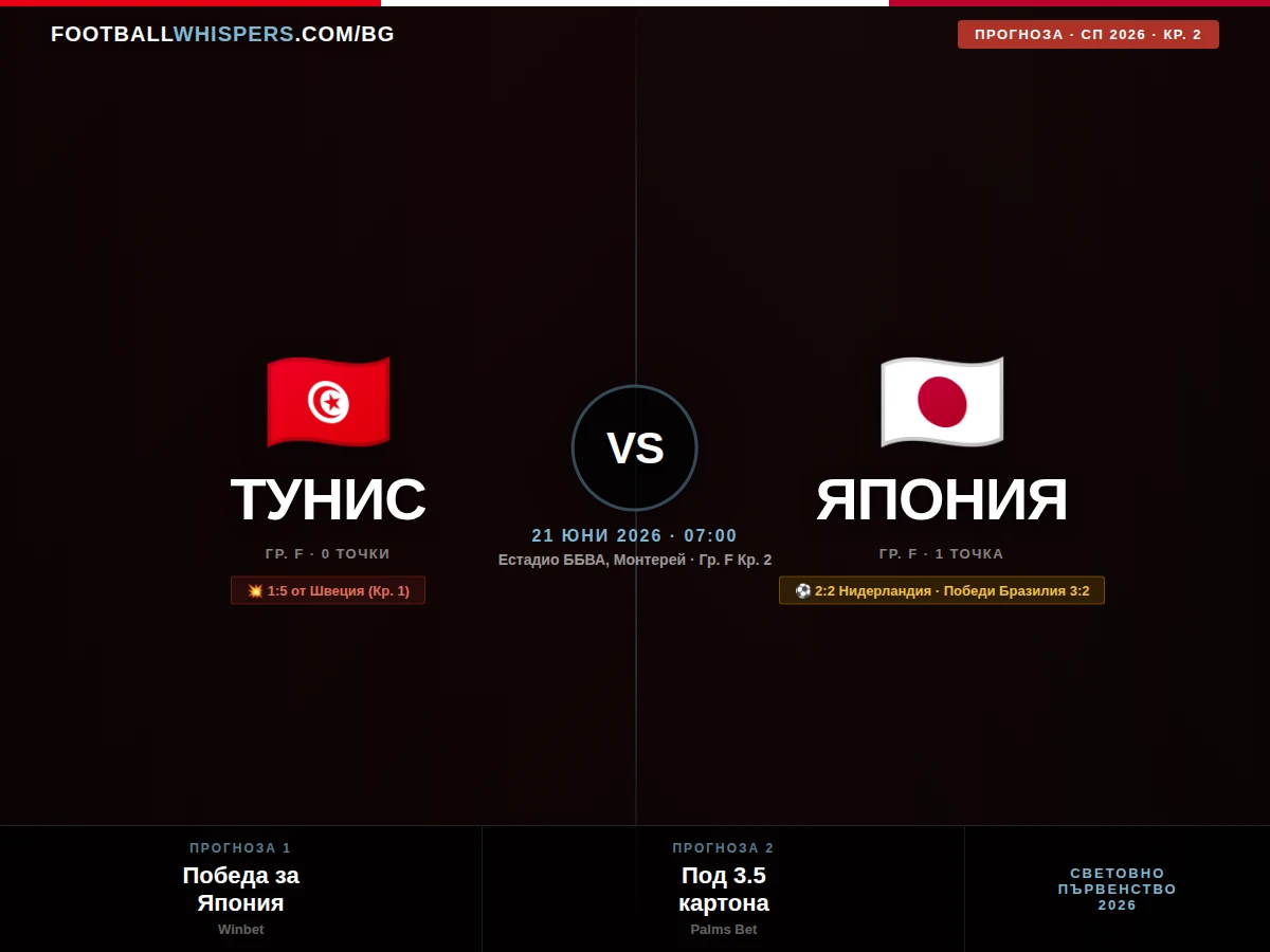 Тунис &ndash; Япония 21.06.26 | прогноза Мондиал 2026