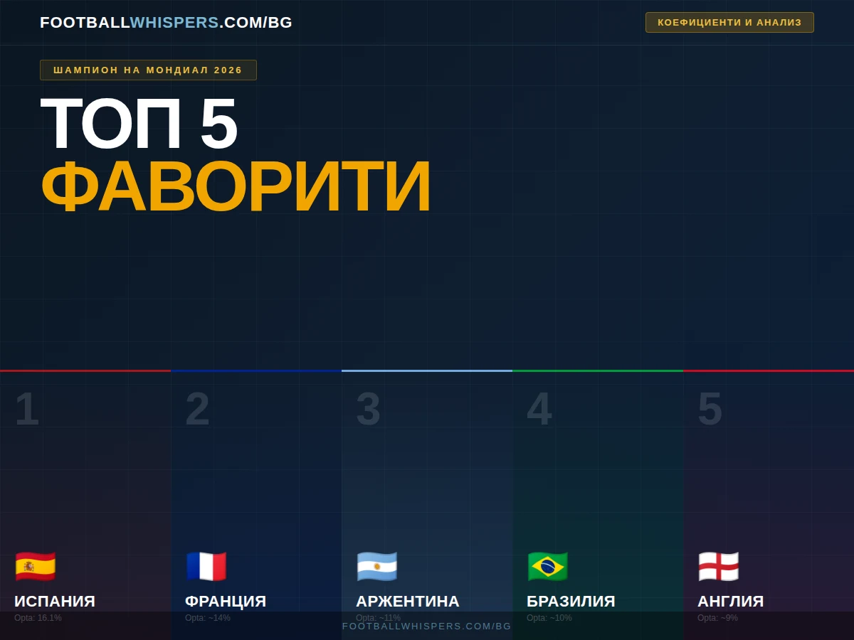 Топ 5 фаворити за шампион на Мондиал 2026