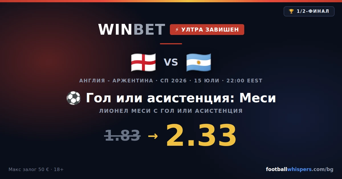 Winbet бонус за Англия - Аржентина: ултра завишен коефициент СП26