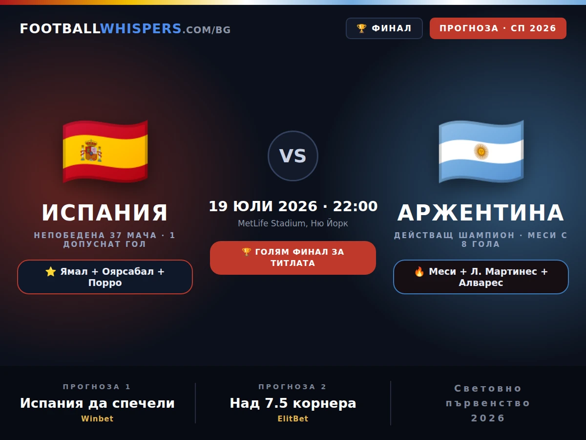 Испания - Аржентина прогноза 19.07.26 | финал Мондиал 2026