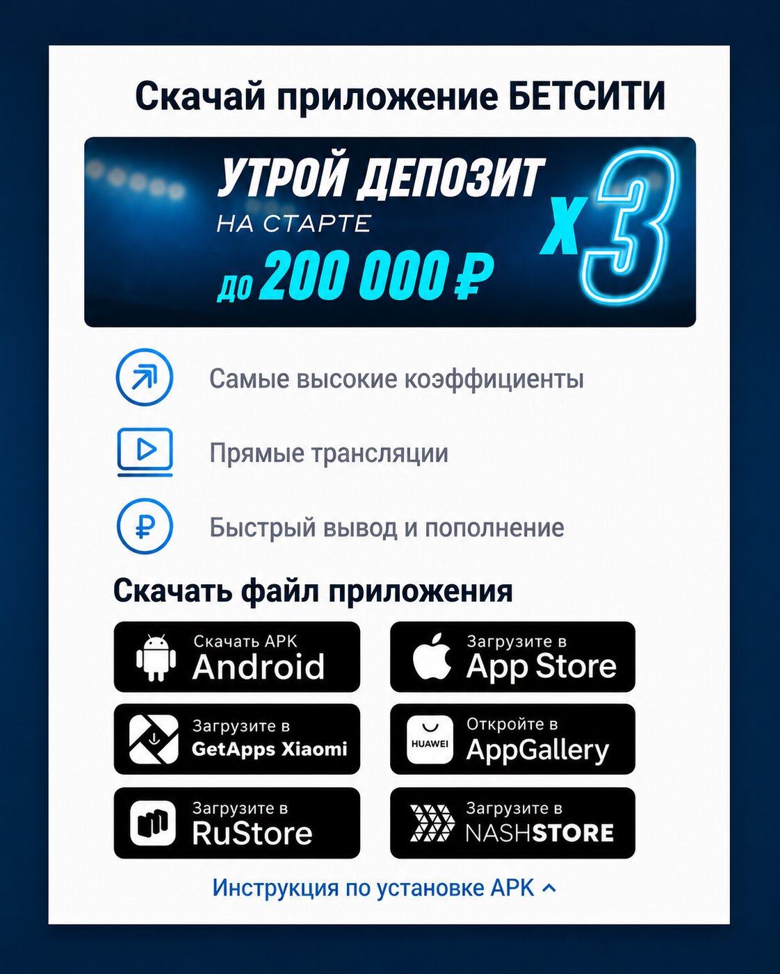 Виды спорта и количество рынков для событий в БК Бетсити
