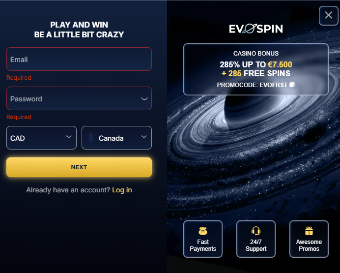 EvoSpin Sign Up