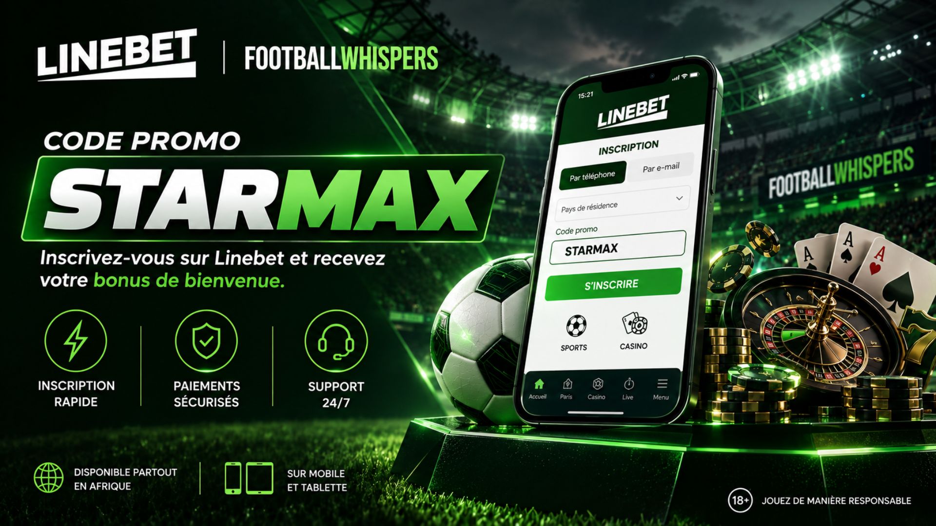 Code promo Linebet STARMAX presentation activation bonus de bienvenue