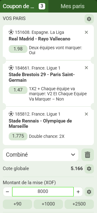 Mon ticket match combiné Ligues UEFA pour bonus code promo Linebet