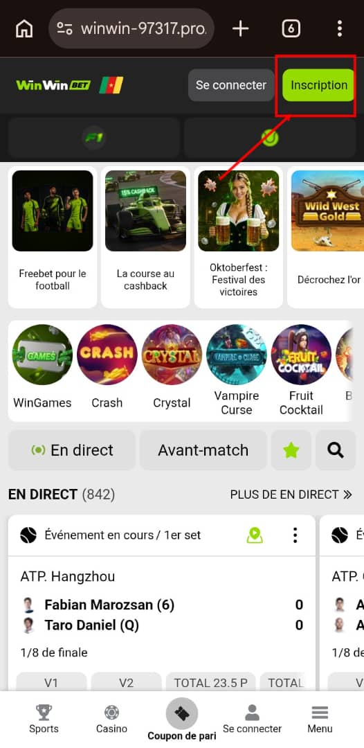 Bouton inscription sur Winwin