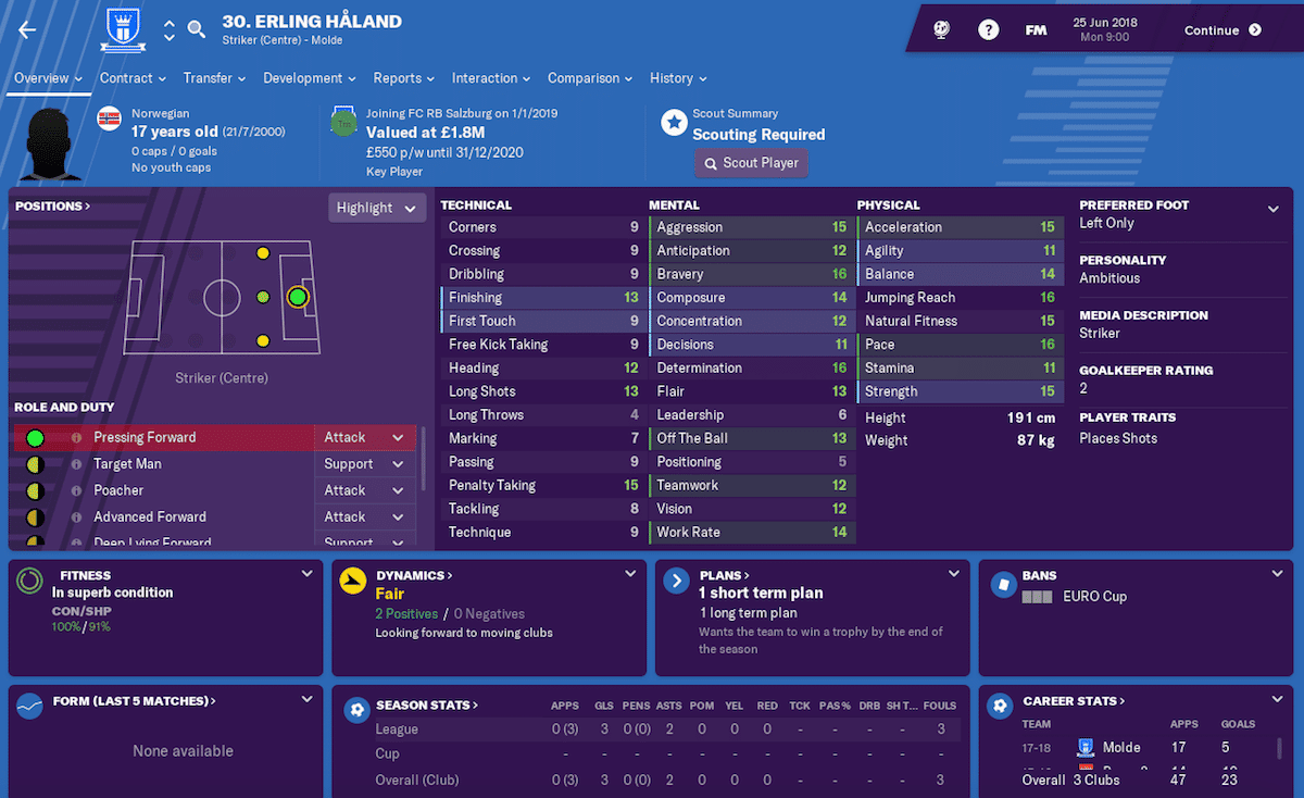Erling H&aring;land, Football Manager