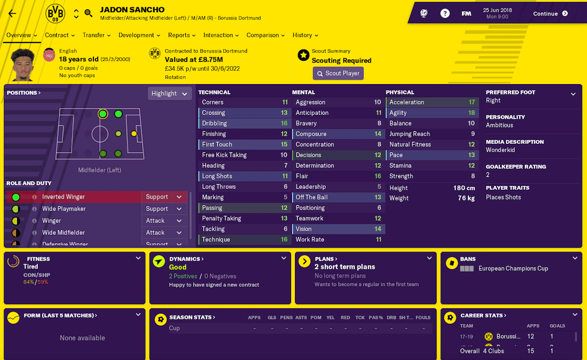 Jadon Sancho, Football Manager