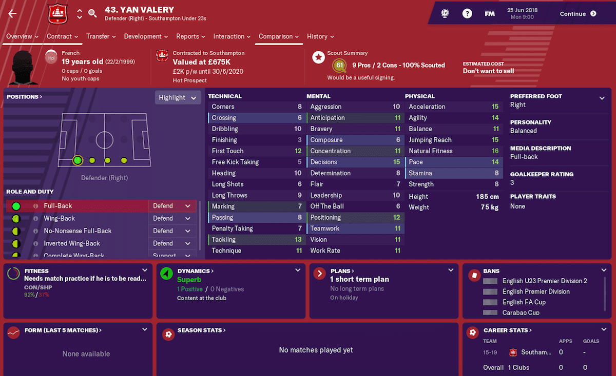 Yan Valery, Southampton, Football Manager