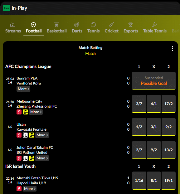 Parimatch match betting live on AFC Champoins league in-play