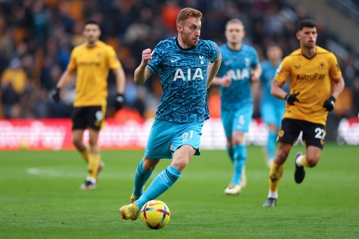 Dejan Kulusevski drives forward against Wolves