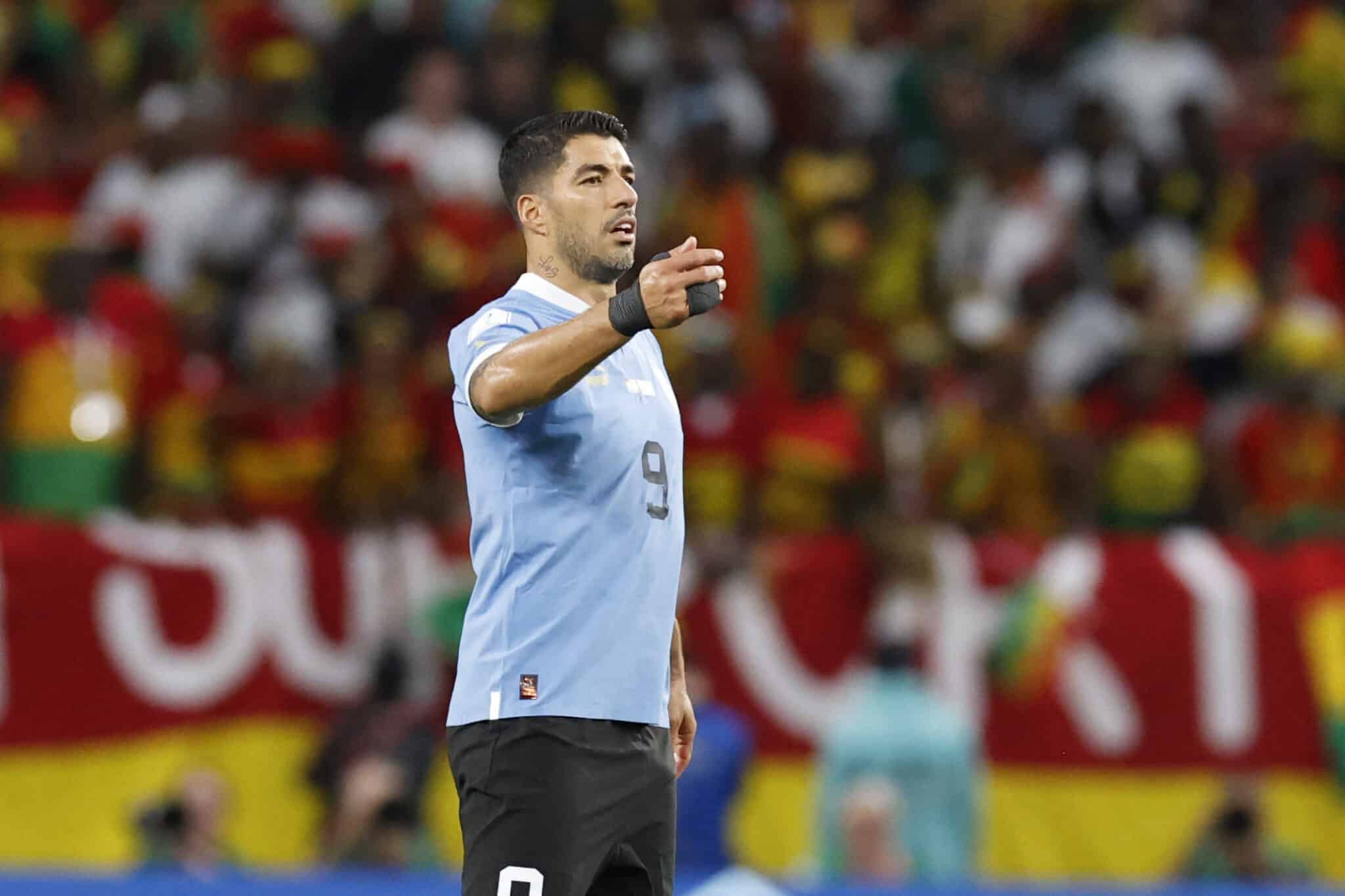 Luis Suarez of Uruguay reacts