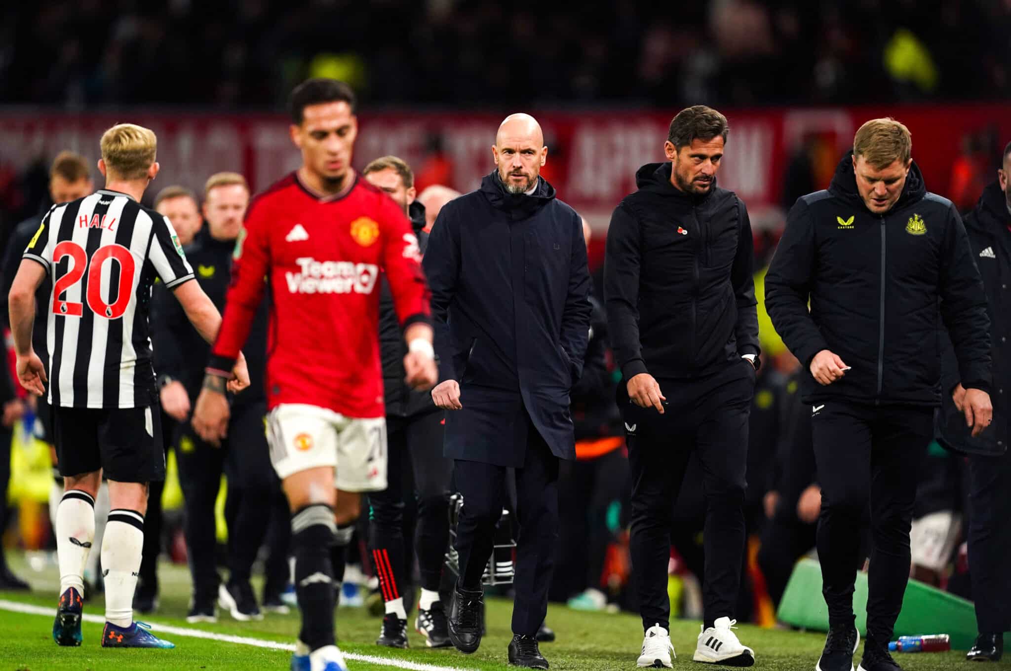 Manchester United manager Erik ten Hag reacts