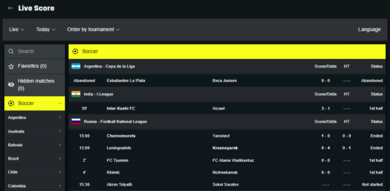 Dazn bet in-play feature