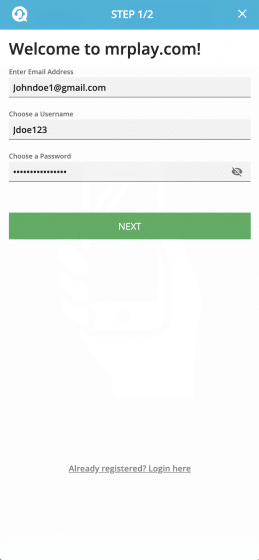 Mr play sign up & registration UK