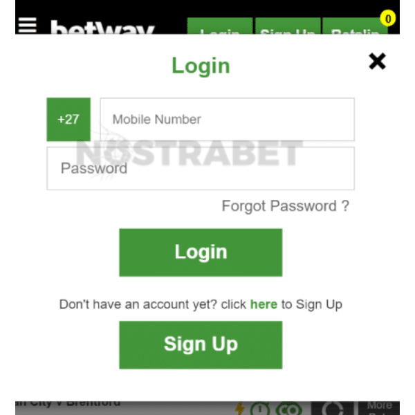 Betway login page