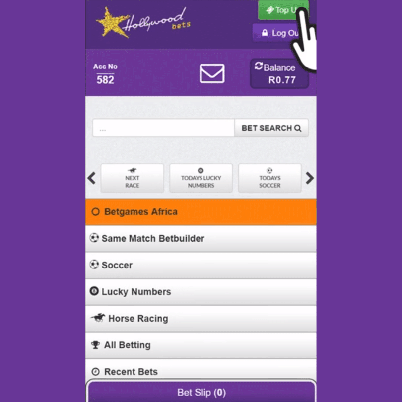 Make a deposit with Hollywoodbets